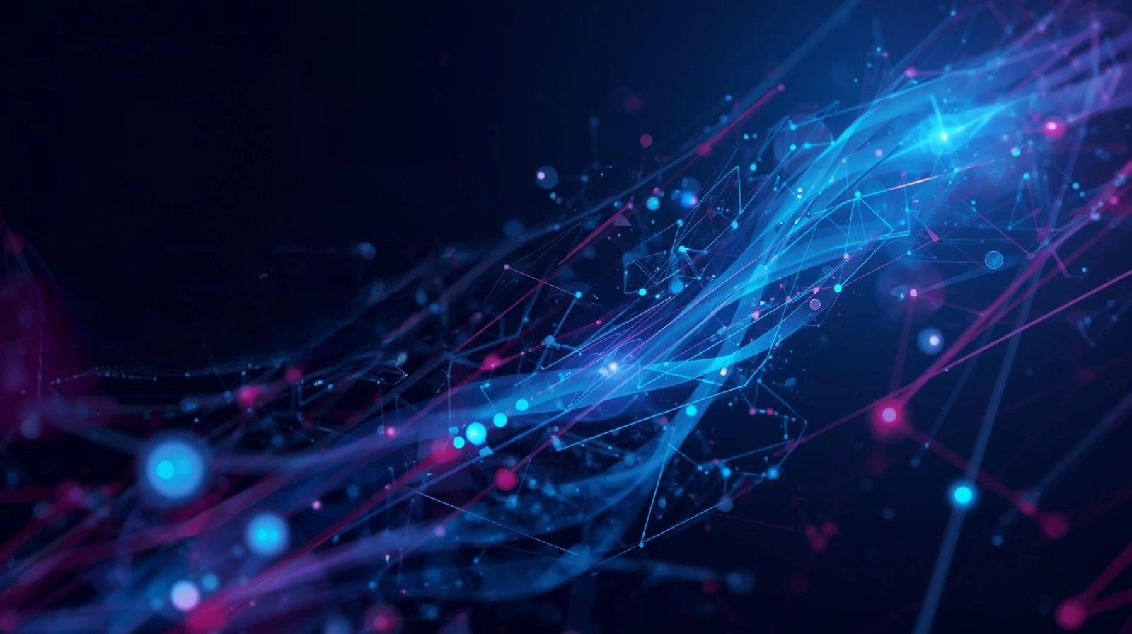 Onde digitali blu con particelle luminose, visual astratto dedicato ai trend digital marketing 2026.